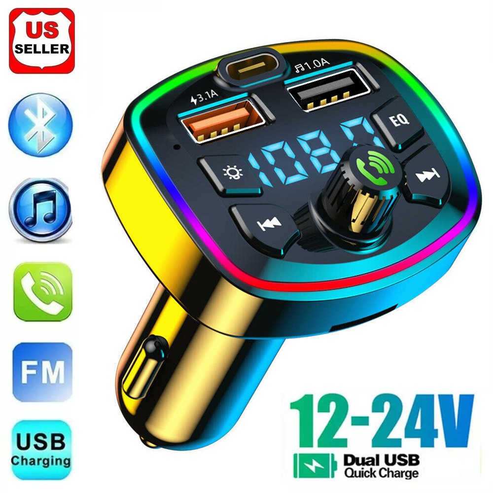 Car Bluetooth 5.0 FM Transmitter Dual USB PD Fast Charger Audio MP3 Music Player