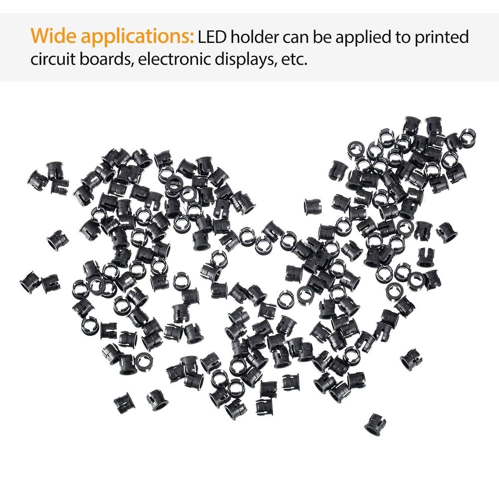 200 Pack Black Plastic LED Holder - Easy to Install, Suitable for PCBs & Elec...