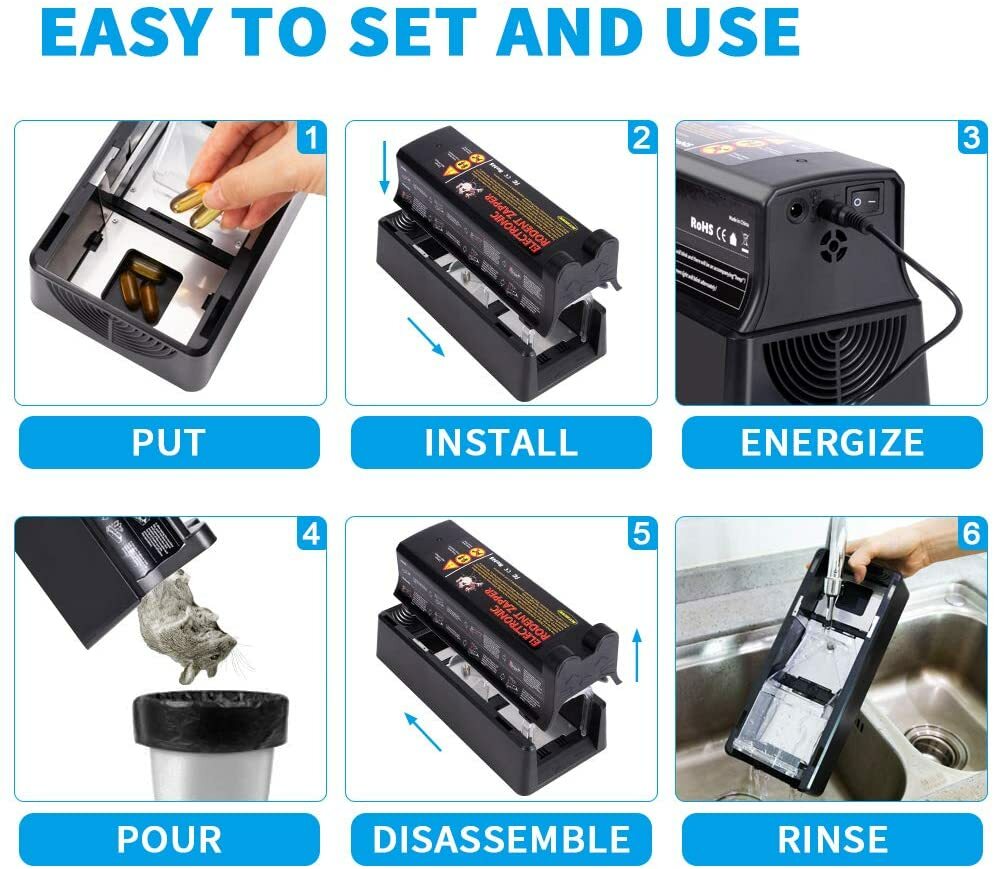 Upgraded Electronic Mouse Trap Control Kill Big Rat Pest Electric Rodent Zapper