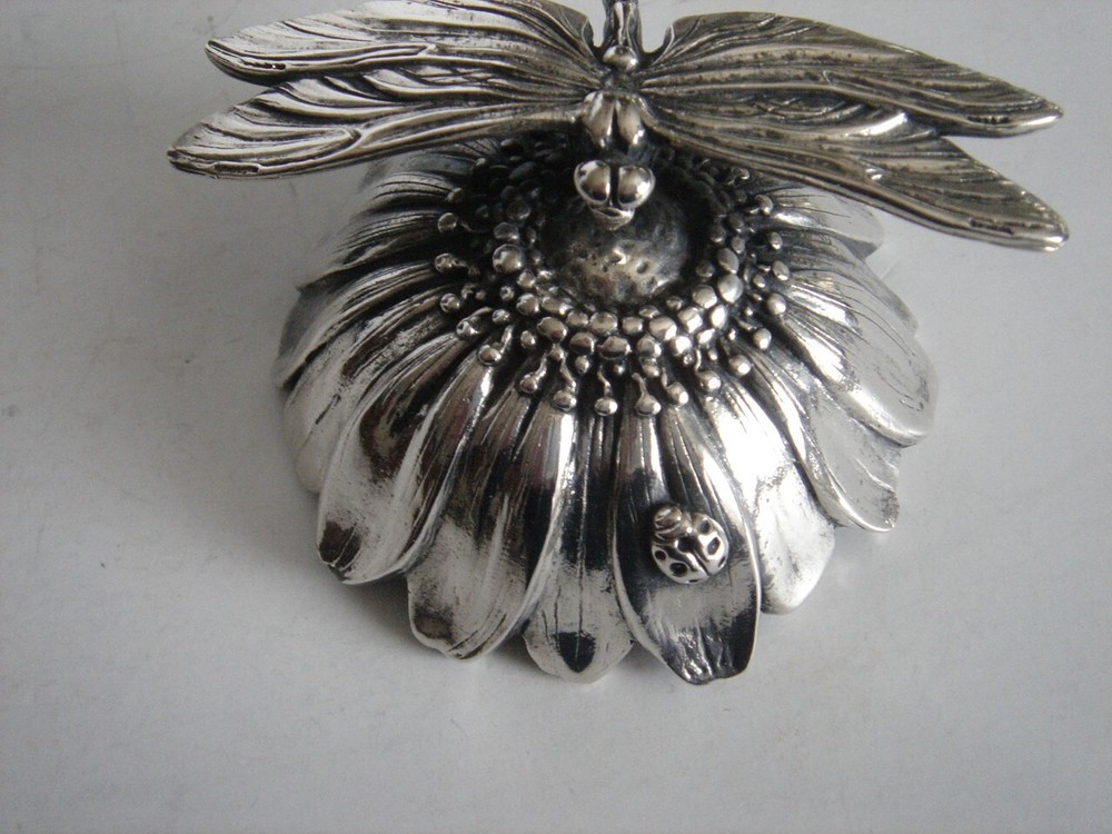 Reed & Barton Silver Plated Dragonfly w/Lady Bug Music Box Non-Working Order