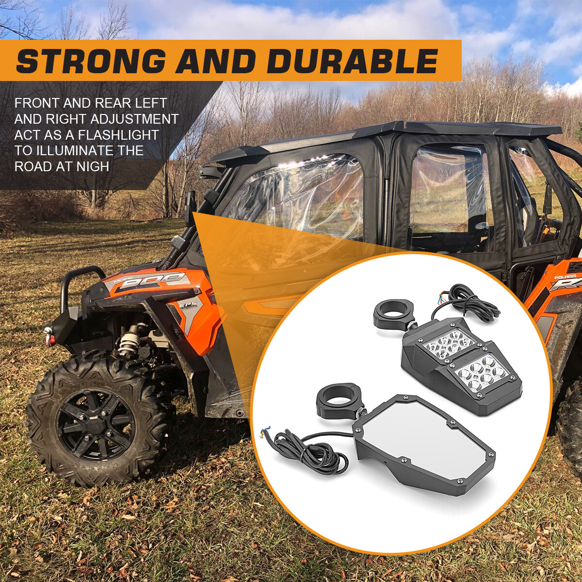 2PCS UTV Side Rear View Mirrors w/ Light+LED Dome Lights For Can Am Maverick X3