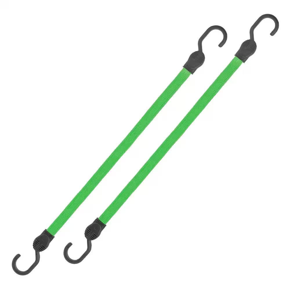 24 in. Green Flat Strap Bungee Cord with Hooks - 2 pack