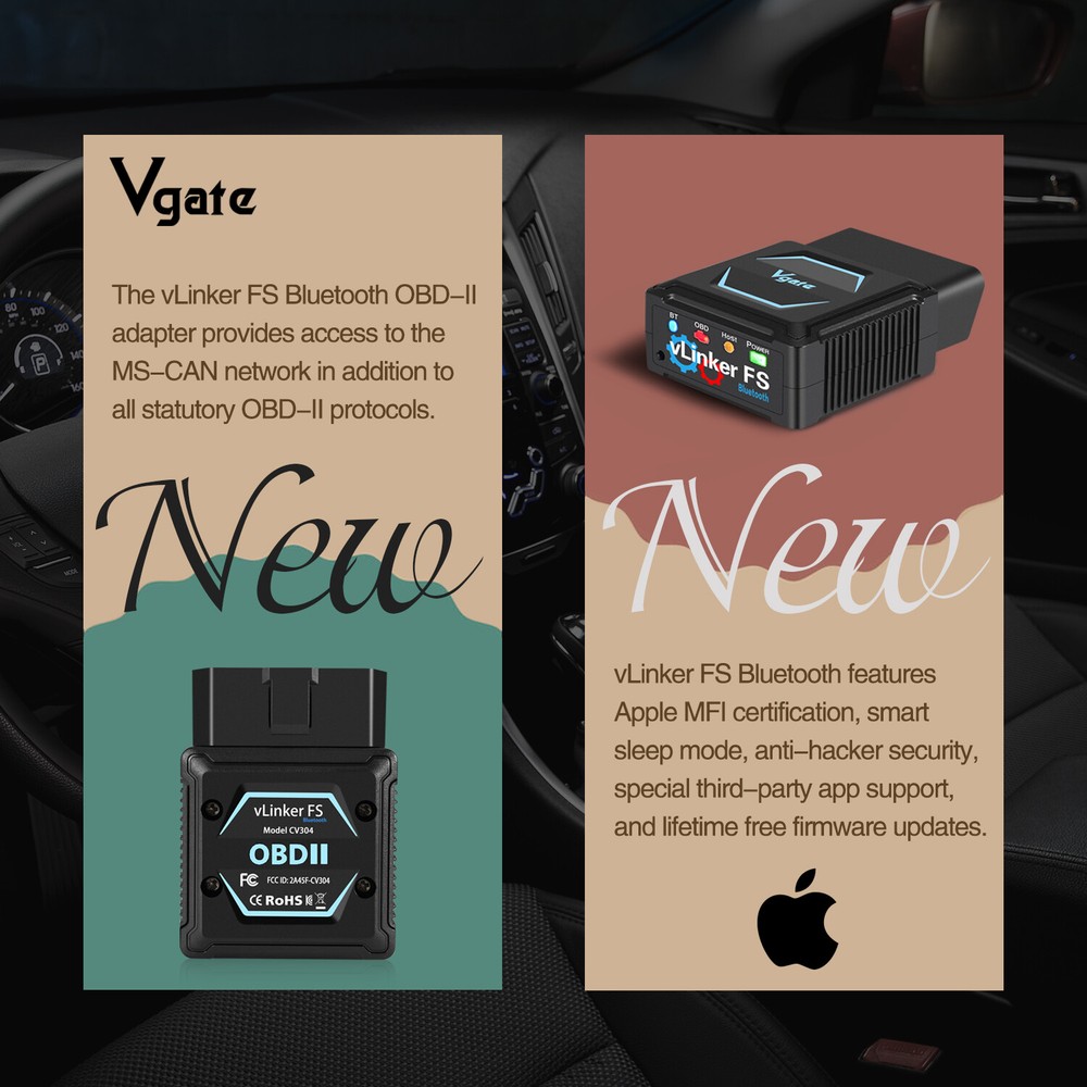 Vgate vLinker FS Bluetooth OBD2 Diagnostic Scan Tool for iOS, Android & Windows