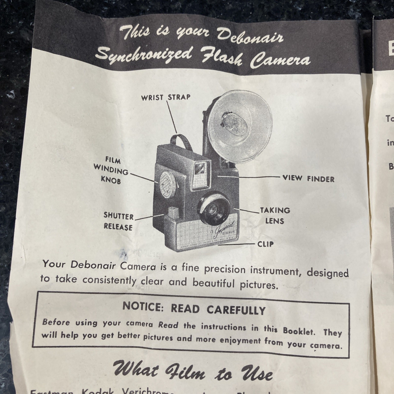 Vintage Imperial Debonair Flash Box Camera With Manual Untested With 4 Bulbs