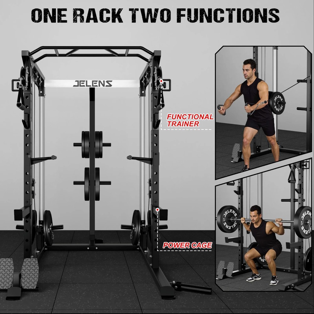 Power Rack Cage, Weight Rack with Dual Pulley Cable Crossover Machine,Multi-Func