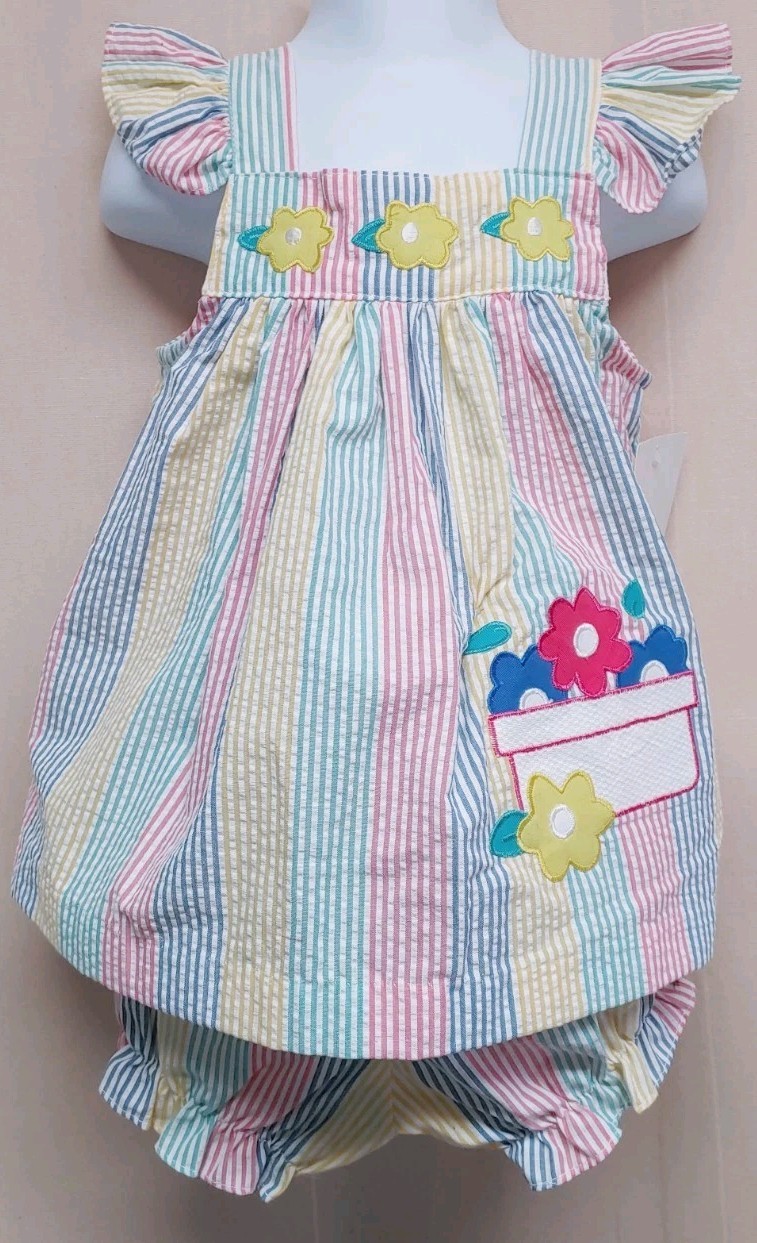 Carter's Vintage Rainbow Stripe Seersucker Short Set Jumper Size 2T