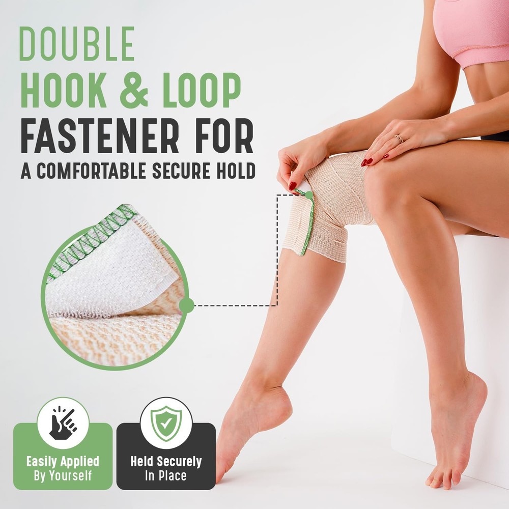 Premium Elastic Bandage Wrap (6" 4 Pack) - Hook & Loop Fasteners at Both Ends...