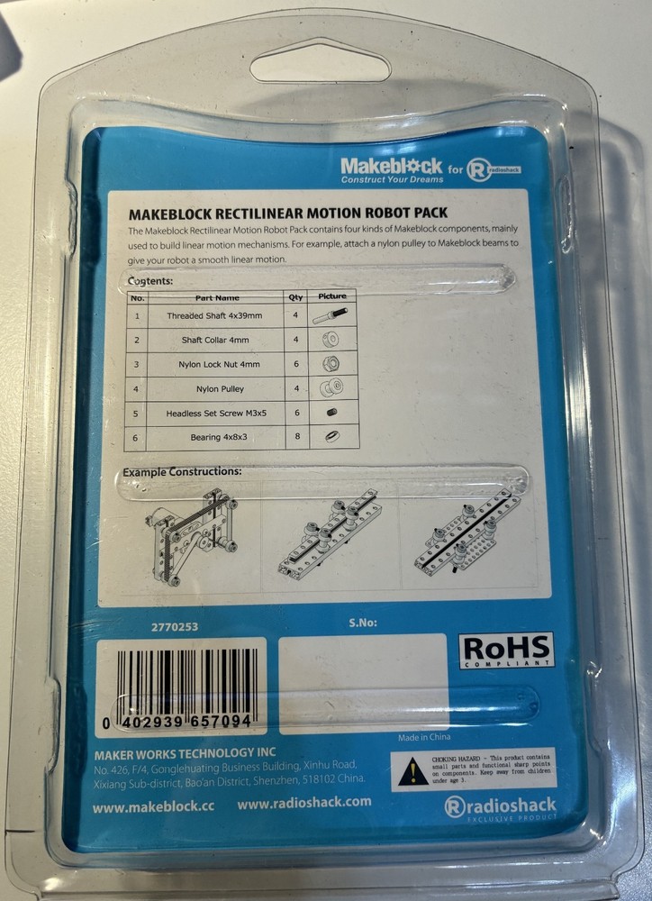 RadioShack Makeblock Rectilinear Motion Robot Pack, NIP