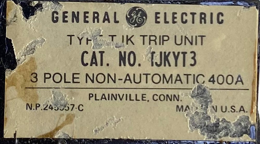 General Electric TJKYT3 3 Pole 400A Non-Automatic Dummy Trip Unit