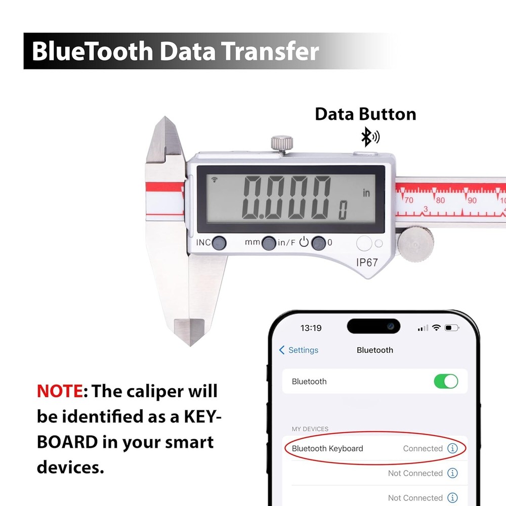 Durable Stainless Steel Bluetooth Caliper - Incremental Mode & Large Screen