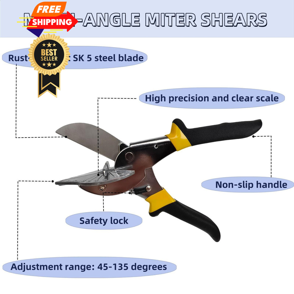 Multi Angle Miter Shears for Angular Cutting, Adjustable 45-135 Black Handle