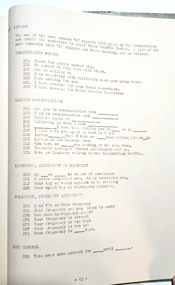 Washington State Patrol, Official 1947~48 Edition Radio Operator's Manual 46pg.