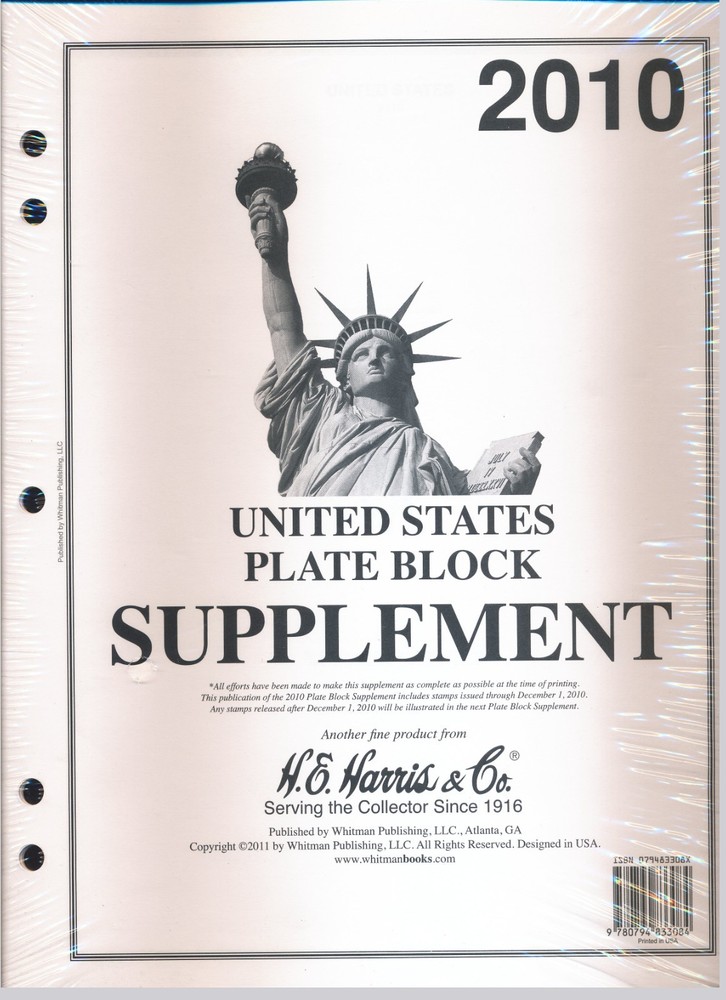 H E Harris US PLATE BLOCK Supplement for Stamp issued in 2010