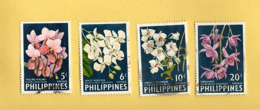 PHILLIPPINES USED FLOWERS 4  POSTAGE STAMPS