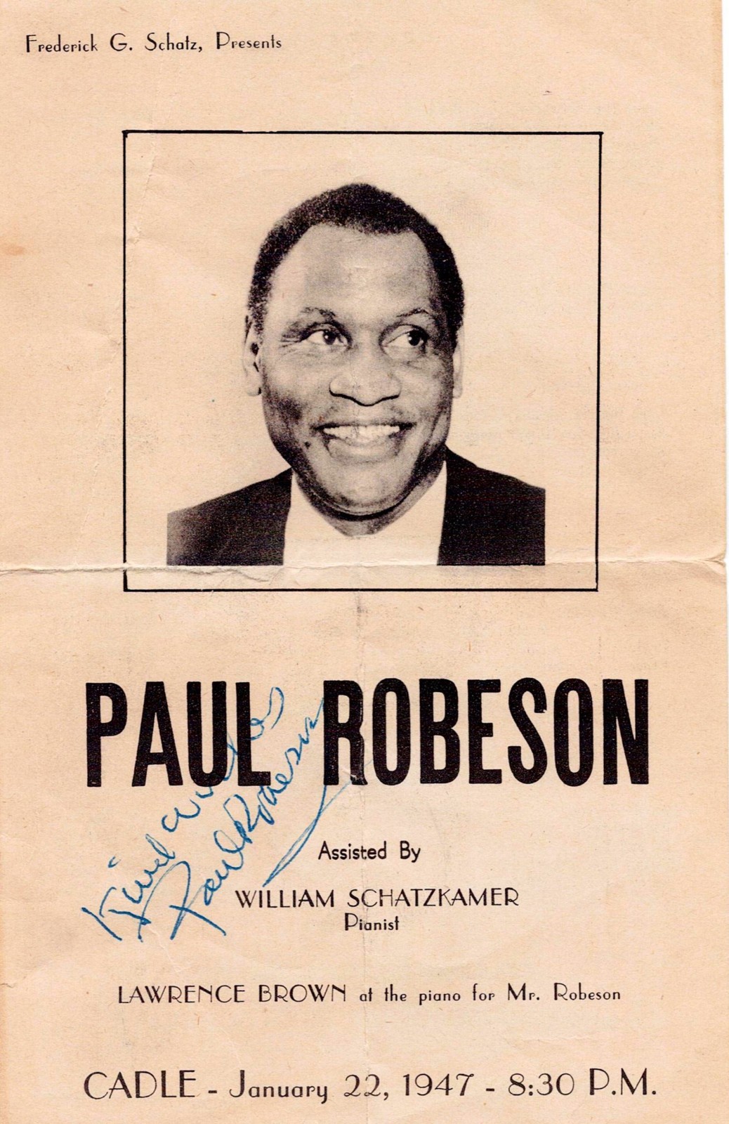 Paul Robeson, hand signed 1947 concert program Rare Free Shipping