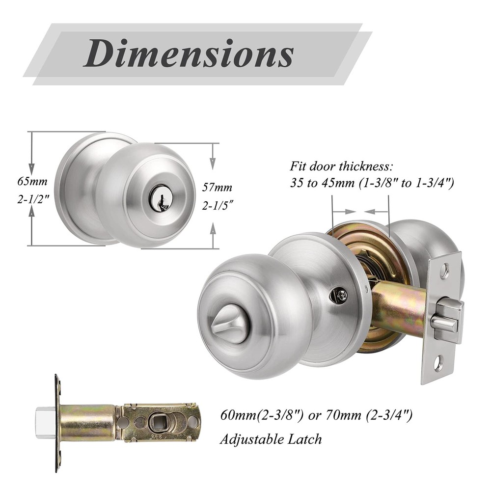 Probrico Colonial Style Door Knobs Locks (Entry, 1 Pack, Brushed Nickel