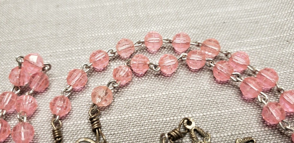 Vintage Rosary Pink Beads Christian H78