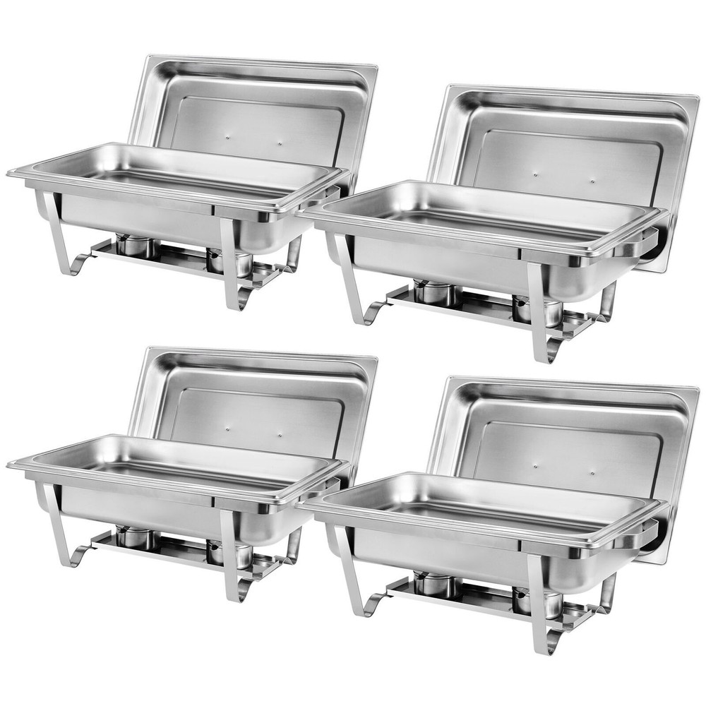 4pcs Stainless Steel 8Qt Rectangular Buffet Trays Chafer Chafing Dish Warmers