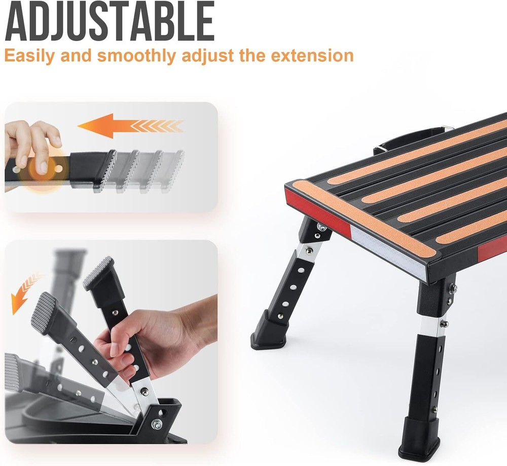 Safety RV Steps, Height Adjustable Folding Platform Steps, Non-Slip Surface