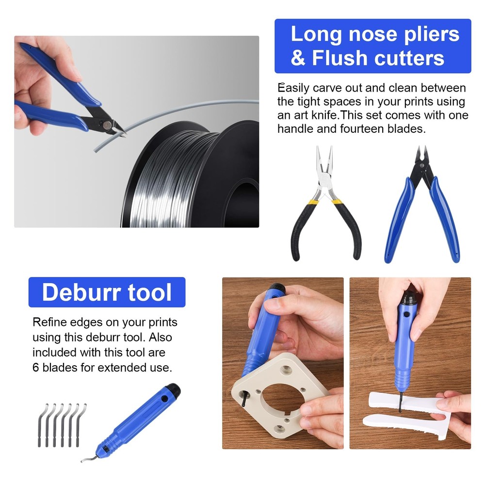 KuanStore 3D Printer Tools Kit, Printing Accessory with 55Pcs Blue