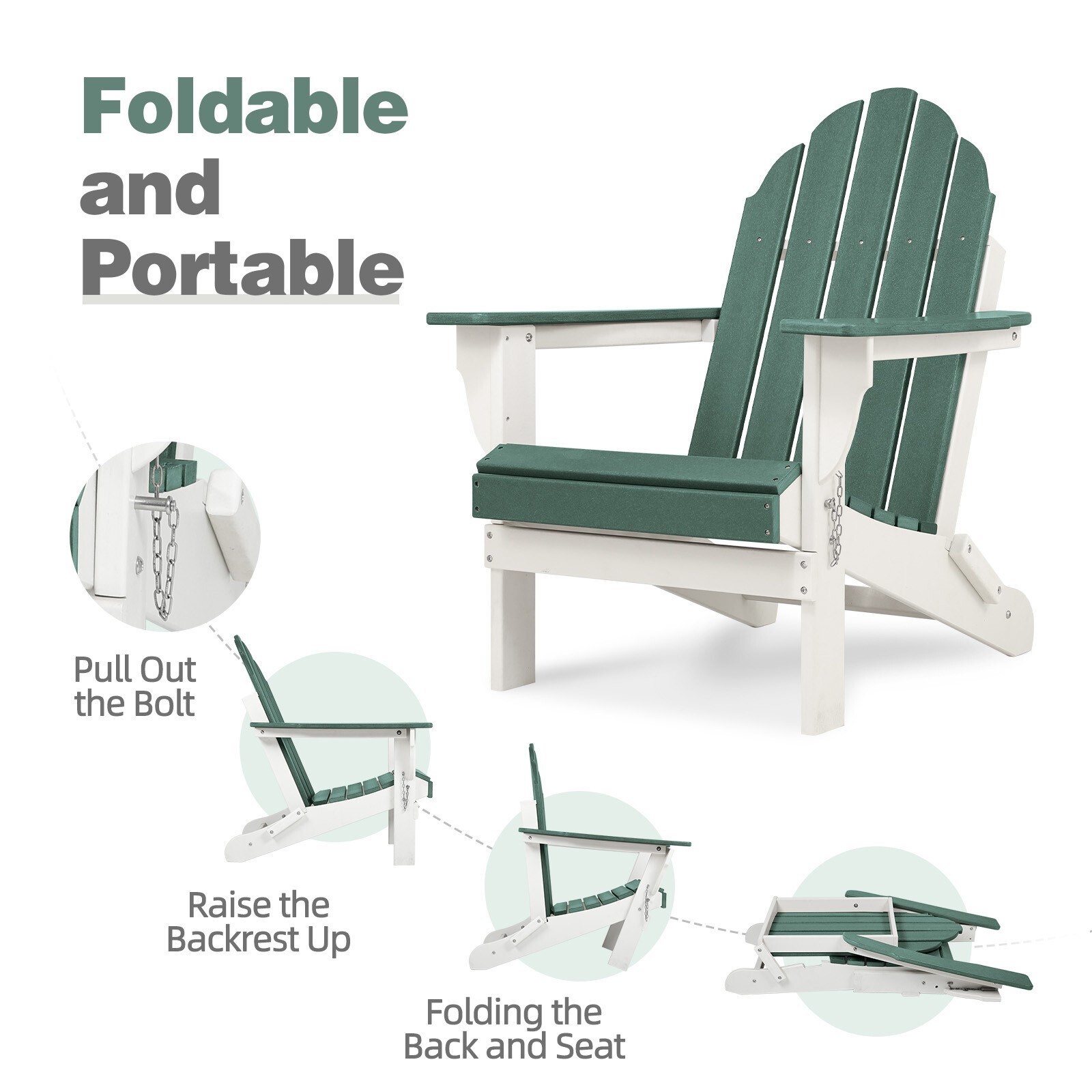 Set of 2 Folding Adirondack Chair Outdoor HDPE Patio All Weather Fire Pit Chairs