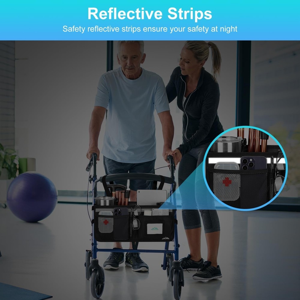 Rollator Basket, Rollator Walker Bag w/Cup Holder, Foldable Rolling Walker Wa...