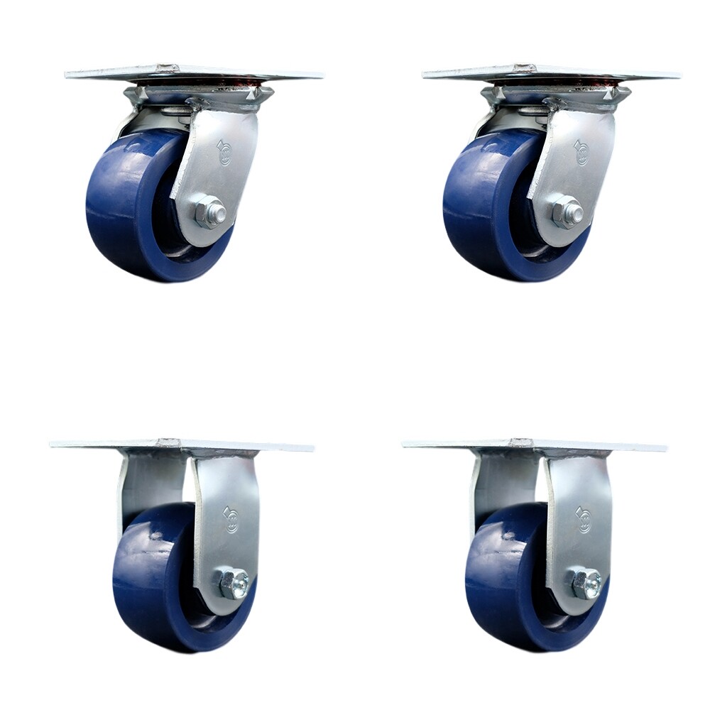 4 Inch Solid Poly Caster Set with Roller Bearings 2 Swivel 2 Rigid SCC