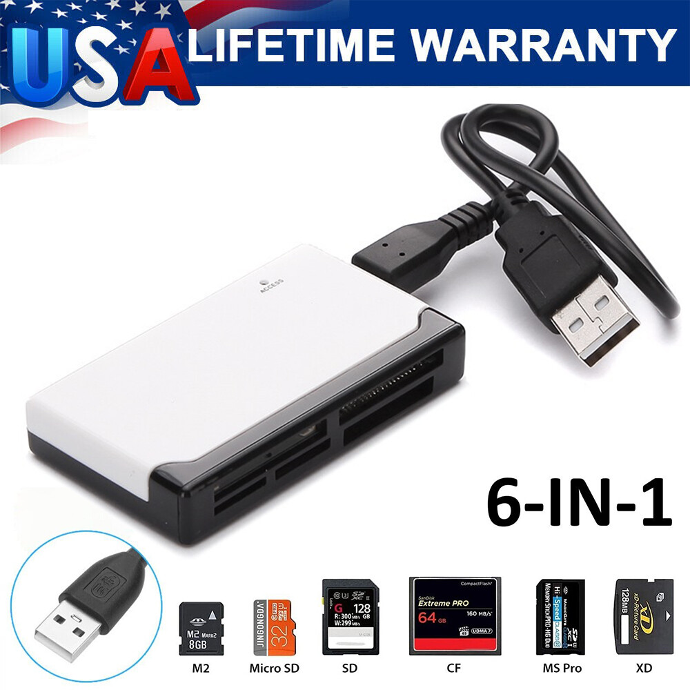 6-in-1 Card Reader USB 2.0 Type C Micro SD TF CF Smart Memory Adapter Computer