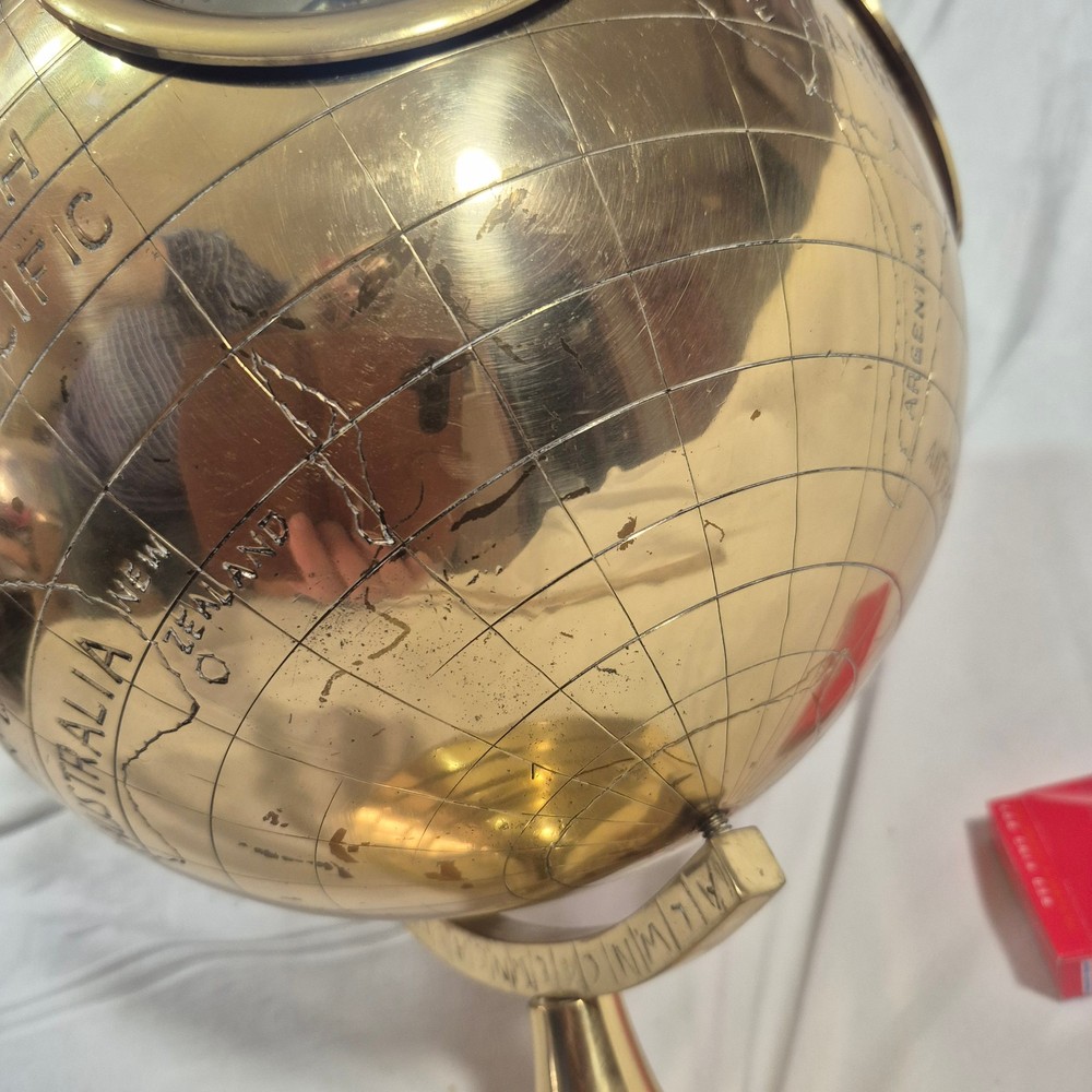 16" BRASS 5 WORLD CLOCKS SPINNING GLOBE
