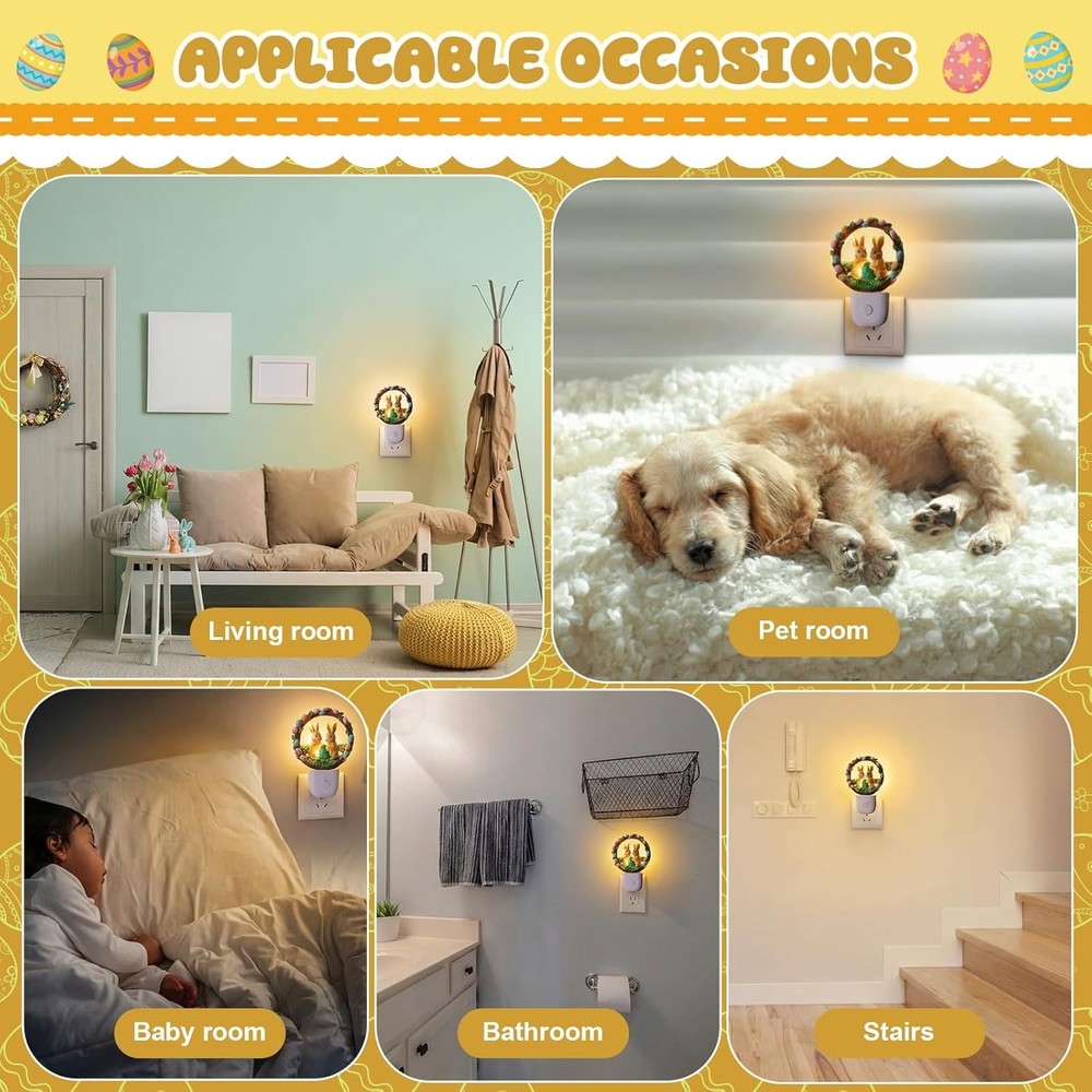 VIHOSE Easter Night Light Easter Bunny Light Decoration Plug into Wall LED Night