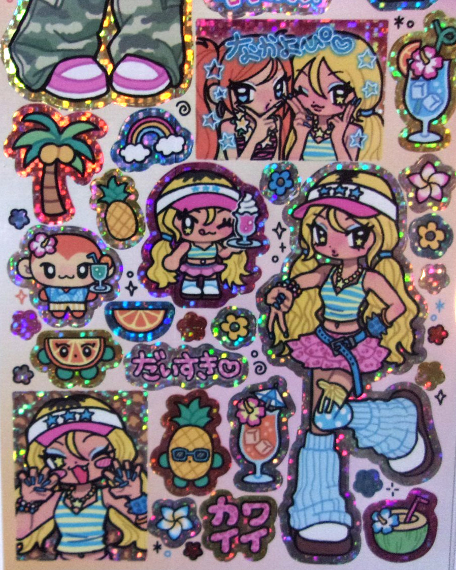 GAIA Topping Lab Girl Summer Cute Gal Hologram Film Sticker Sheet Made in Japan