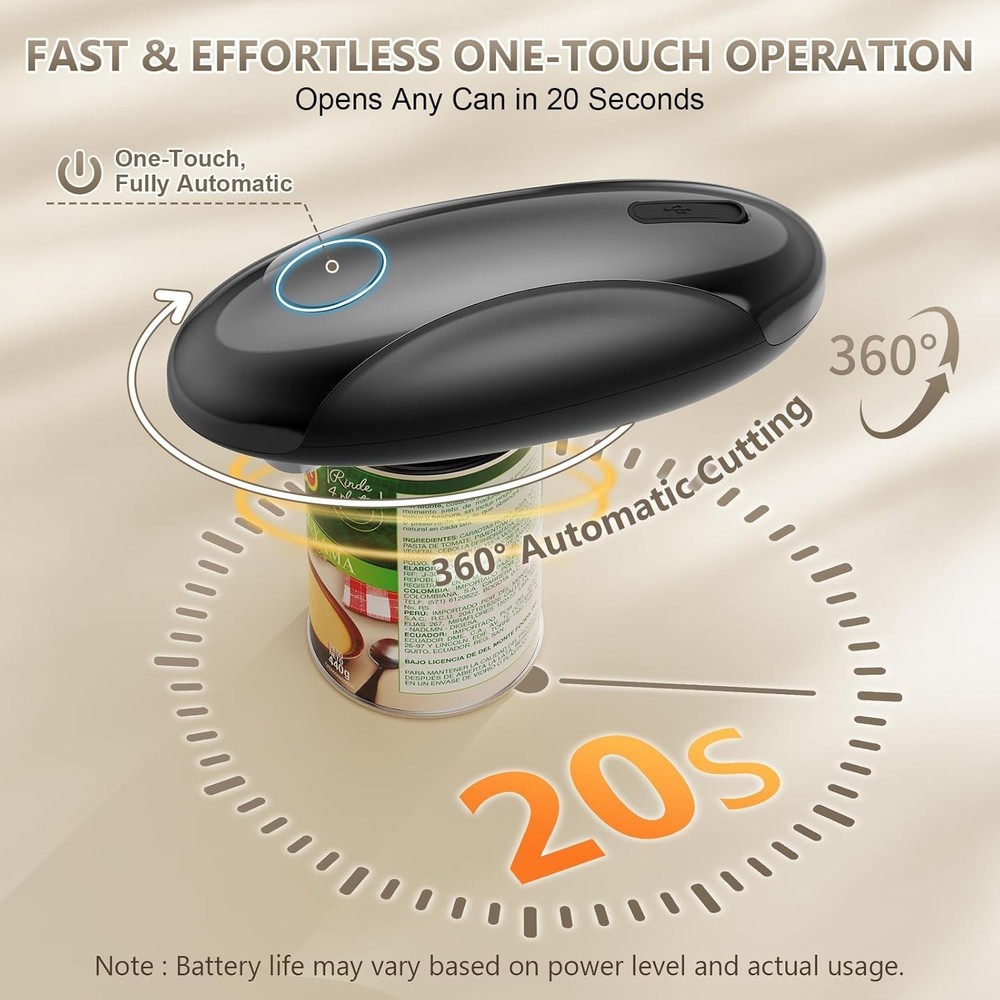 Electric Can Opener Automatic Rechargeable Fast Safe Smooth Edge Kitchen Gadget