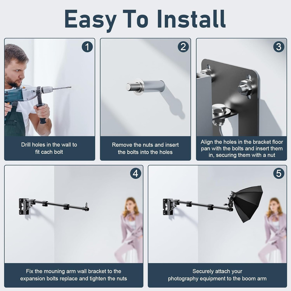 Ring Light Mount - Wall Mount Triangle Boom Arm.43Inch/110Cm