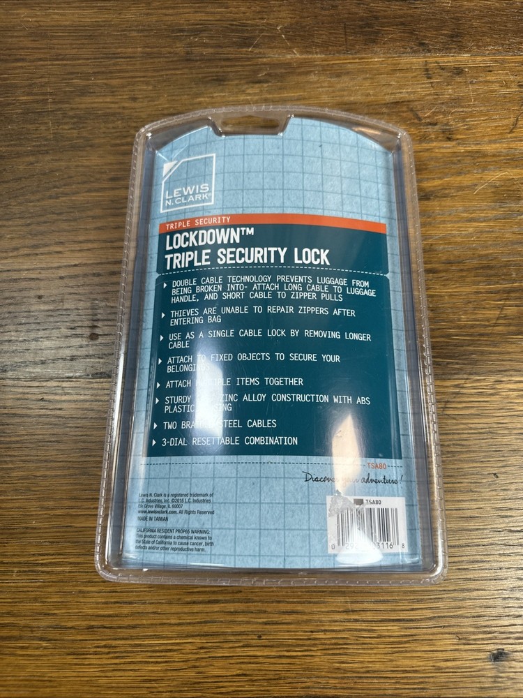 Lewis N. Clark Triple Security Lock - Resettable Combination Lock, Black, TSA80