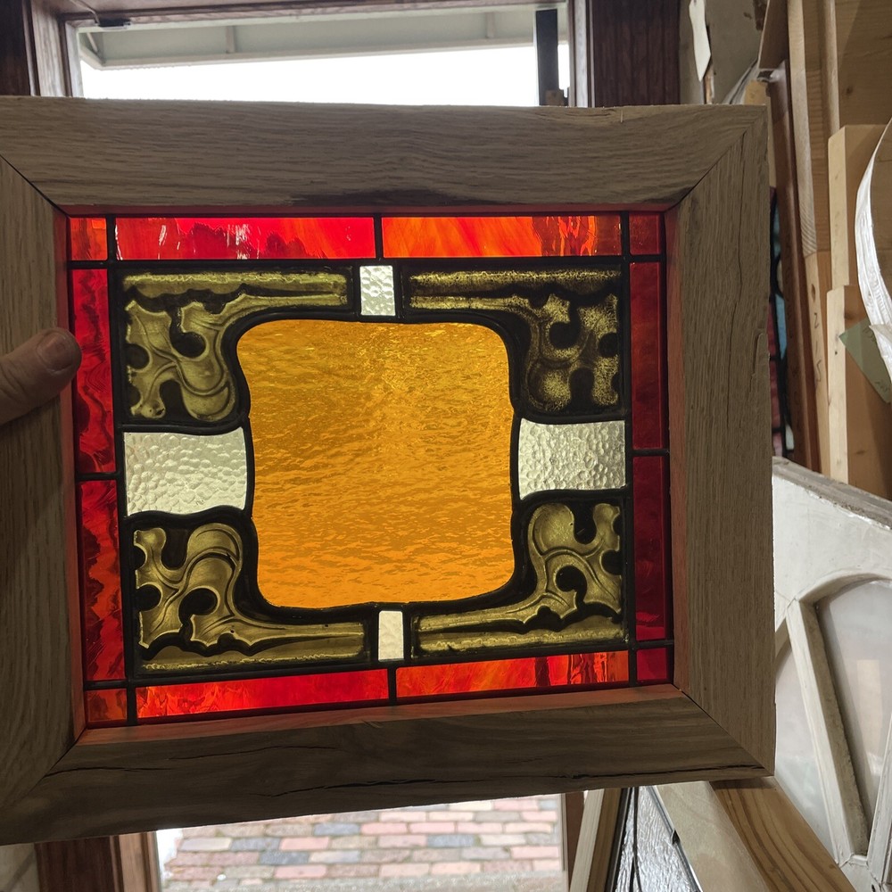 SG4615 antique Painted and Fired Window 13.25 x 15