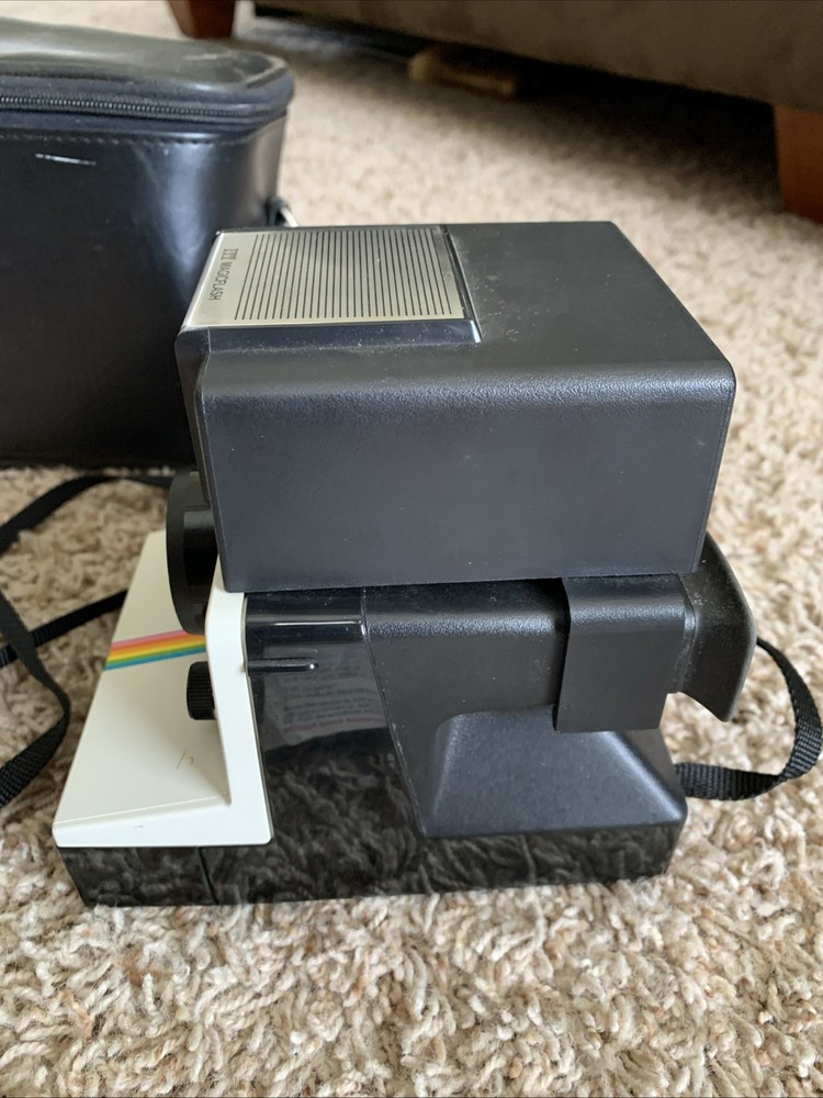 VTG Polaroid Rainbow Stripe One Step Land Instant Camera, ITT Magic Flash & Case