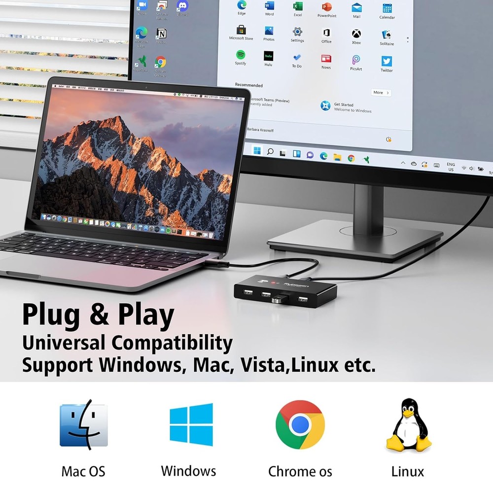 USB Switch 2 Computers 4 Devices Sharing 2 in 4 Out USB 2.0 Keyboard Mouse Print