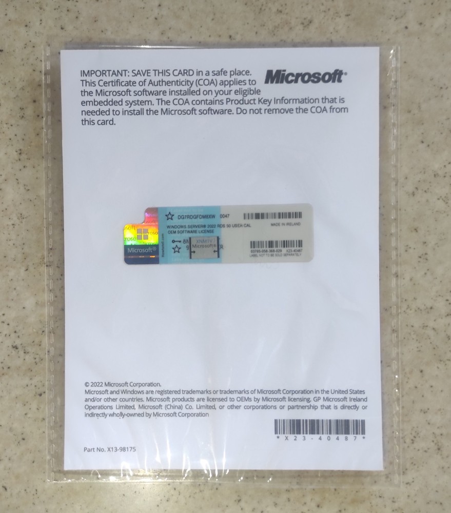 Windows Server Remote Desktop Services 2022 RDS 50 User/Device CAL - Sealed