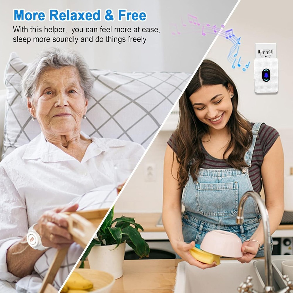 Daytech Wireless Caregiver Pager Call Button Elderly Nurse Alert System for E...