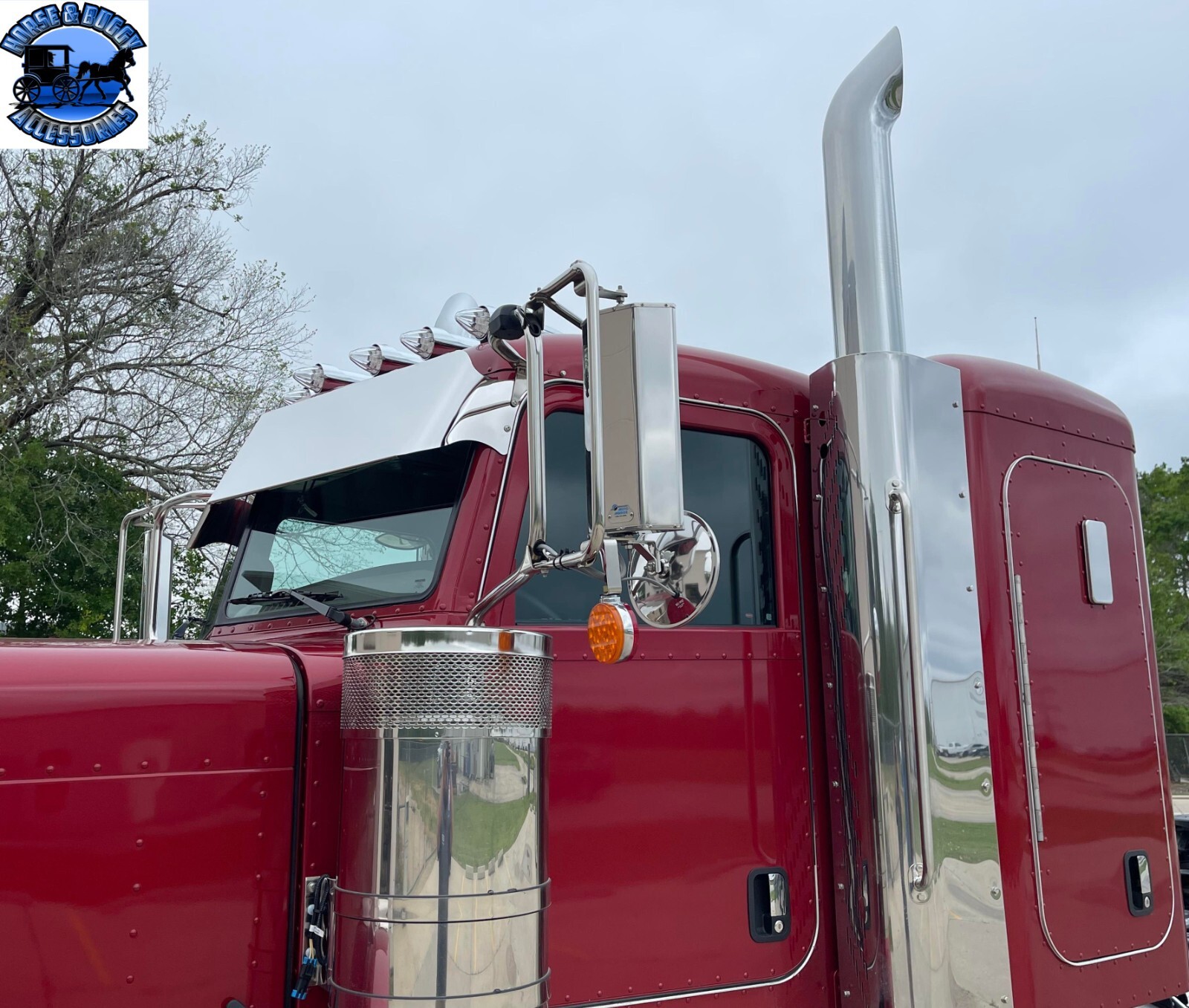 Peterbilt 12'' Rollin Low straight sun visor 304 s.s. 379/389/388/386 1003