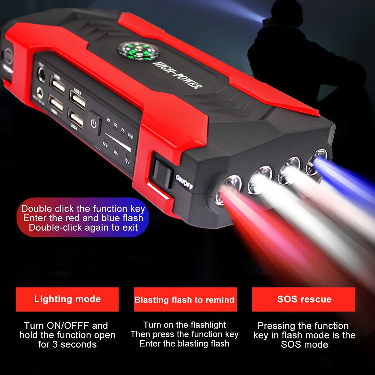 Car Jump Starter 100000mAh Booster Jumper Box Power Bank Battery Charger