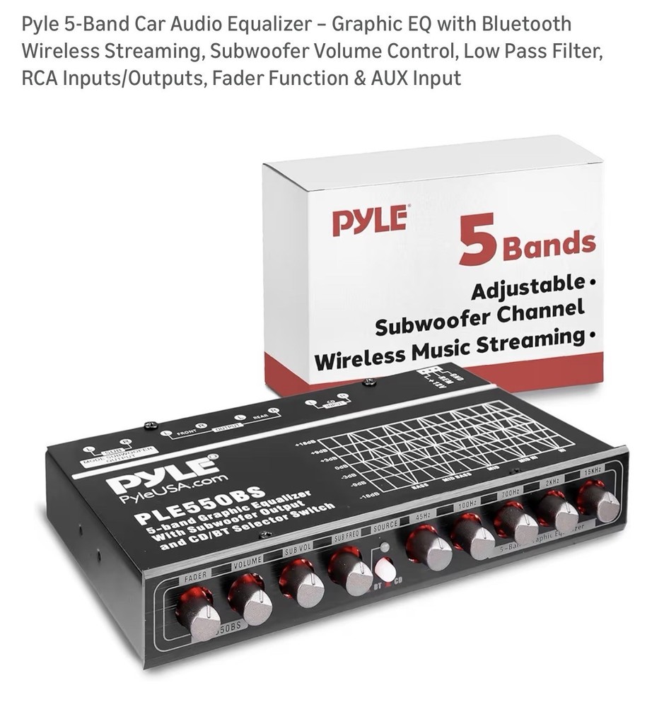 Pyle 5-Band EQ Preamp Equalizer for Stereo Audio Amplifier/Speaker
