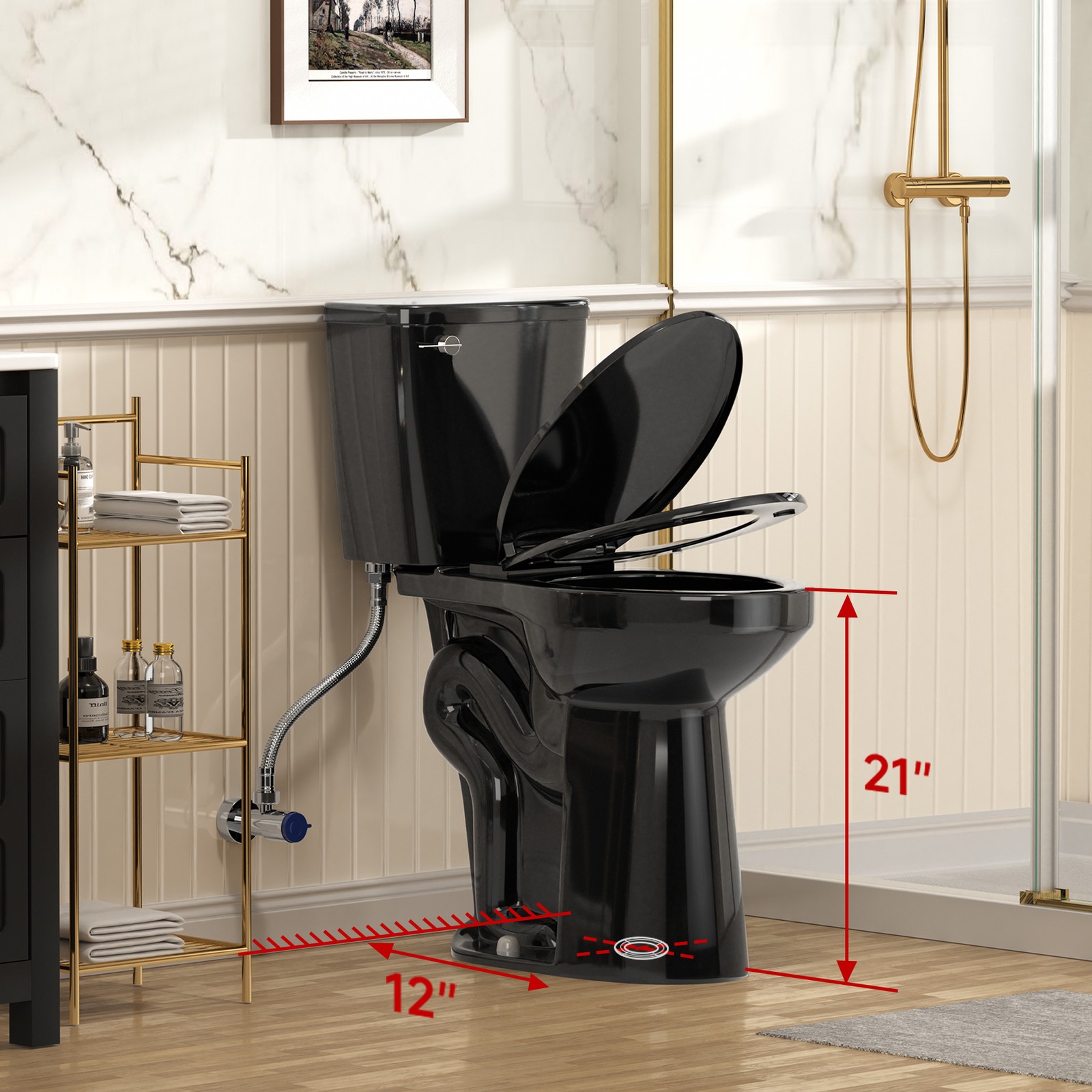 21" Extra Tall Elongated Two Piece Toilet 1.28 GPF for Seniors Tall Person Black