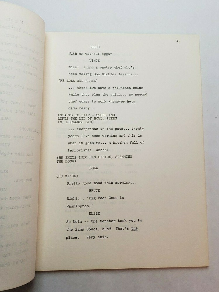 WHITE HOUSE KITCHEN / Laurence Marks 1978 Unproduced TV Script PILOT EPISODE