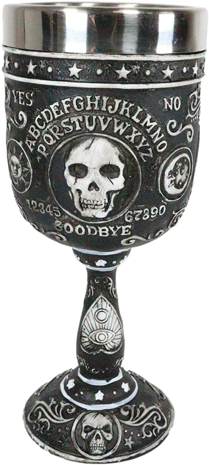 Ebros Spirit Board Ouija Wine Goblet Skull Witchcraft Dark Arts Home Decor 7"H