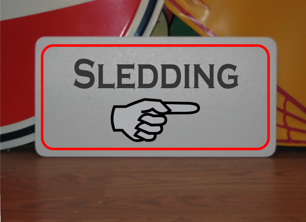 Sledding arrow Metal Sign snow winter