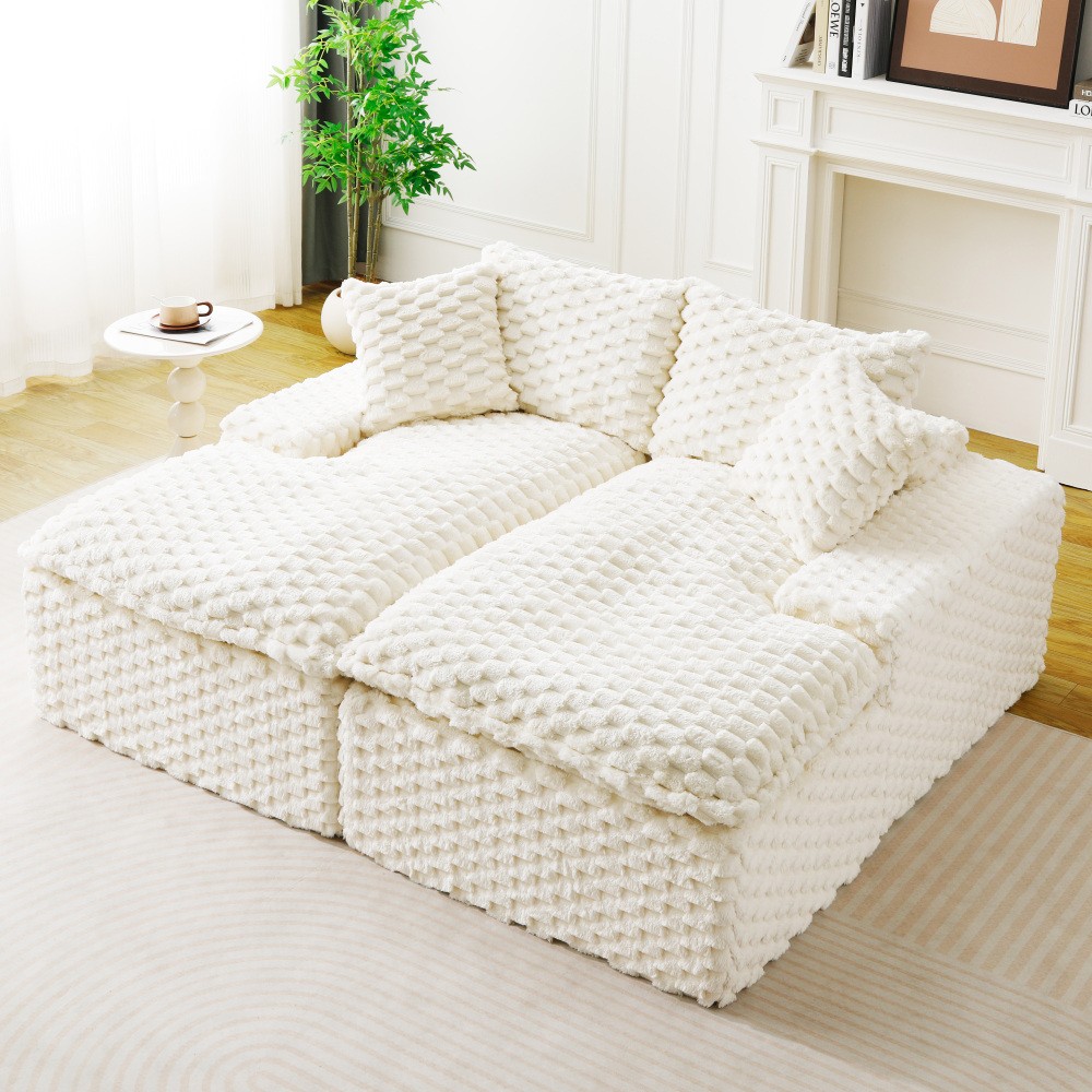 White Turtle Velvet Double Chaise Lounge w/ Sponge, Multifunctional Sofa