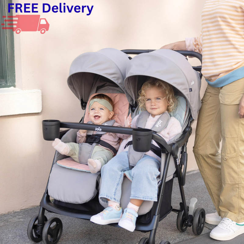 Lightweight Double Stroller Side by Side Foldable Compact Twin Travel Pram