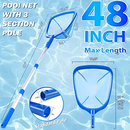 Pool Skimmer - Pool Net with 3 Section Pole, 48 inch Pool Pool Net with Pole