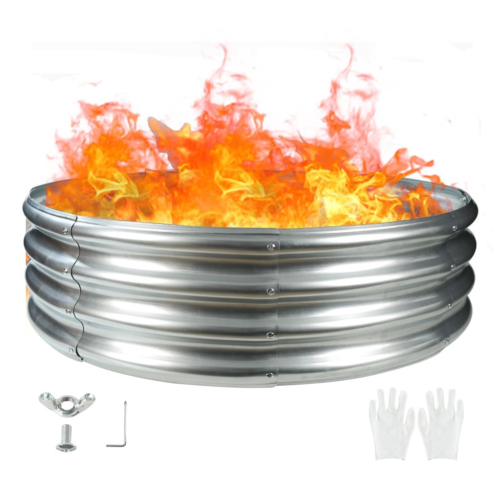 4FT Diameter Camp Fire Ring Pit, Large Round Galvanized Steel Fire Pit, Heavy...